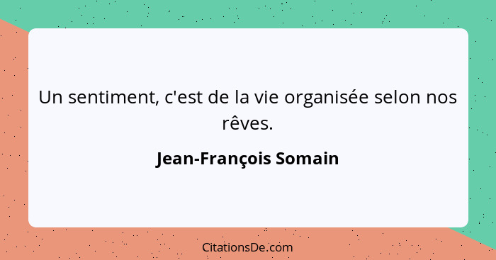 Un sentiment, c'est de la vie organisée selon nos rêves.... - Jean-François Somain