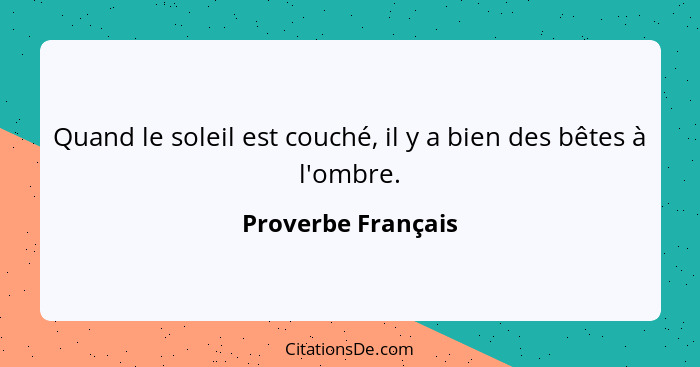 Quand le soleil est couché, il y a bien des bêtes à l'ombre.... - Proverbe Français