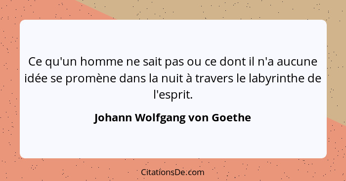 Ce qu'un homme ne sait pas ou ce dont il n'a aucune idée se promène dans la nuit à travers le labyrinthe de l'esprit.... - Johann Wolfgang von Goethe