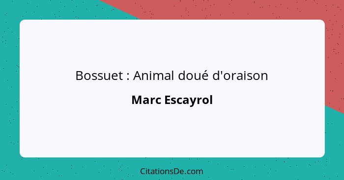Bossuet : Animal doué d'oraison... - Marc Escayrol