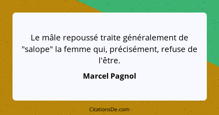 Le mâle repoussé traite généralement de "salope" la femme qui, précisément, refuse de l'être.... - Marcel Pagnol