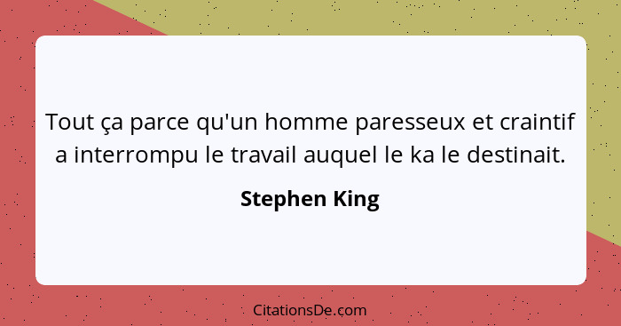 Tout ça parce qu'un homme paresseux et craintif a interrompu le travail auquel le ka le destinait.... - Stephen King