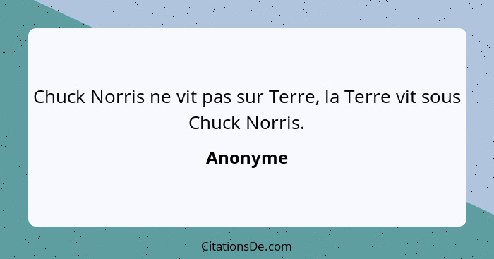 Chuck Norris ne vit pas sur Terre, la Terre vit sous Chuck Norris.... - Anonyme