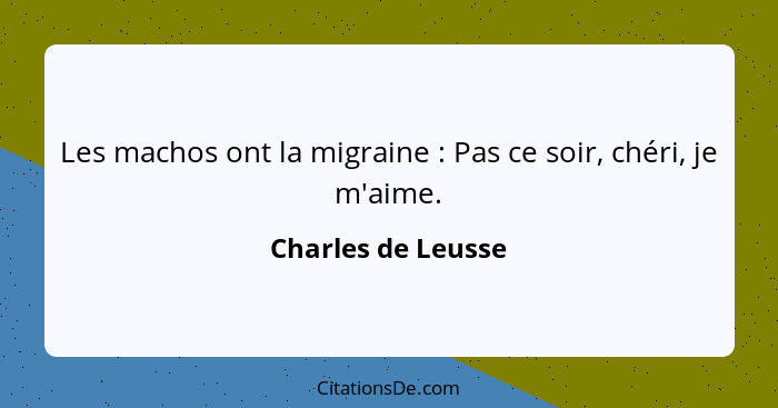 Les machos ont la migraine : Pas ce soir, chéri, je m'aime.... - Charles de Leusse