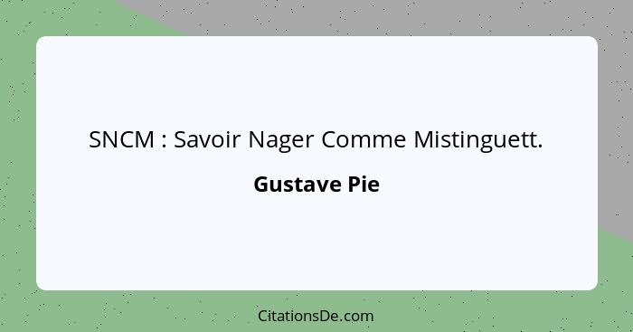 SNCM : Savoir Nager Comme Mistinguett.... - Gustave Pie