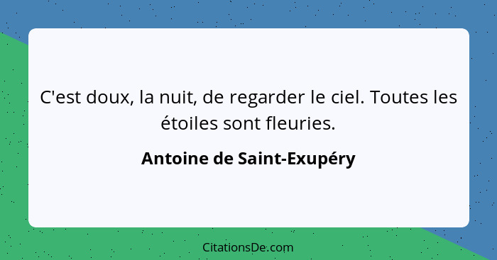 C'est doux, la nuit, de regarder le ciel. Toutes les étoiles sont fleuries.... - Antoine de Saint-Exupéry