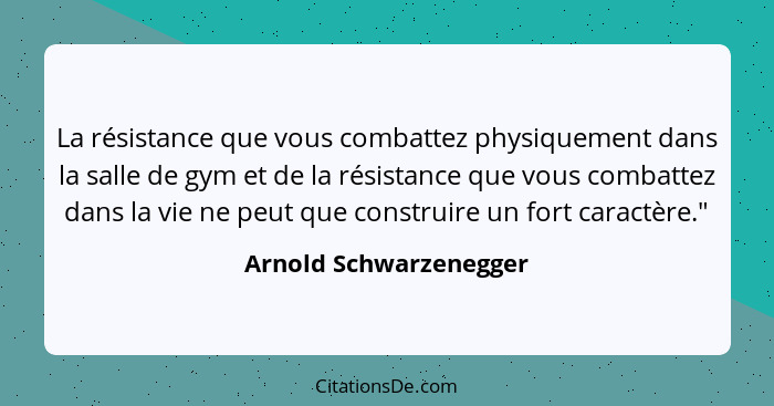 La résistance que vous combattez physiquement dans la salle de gym et de la résistance que vous combattez dans la vie ne peut... - Arnold Schwarzenegger