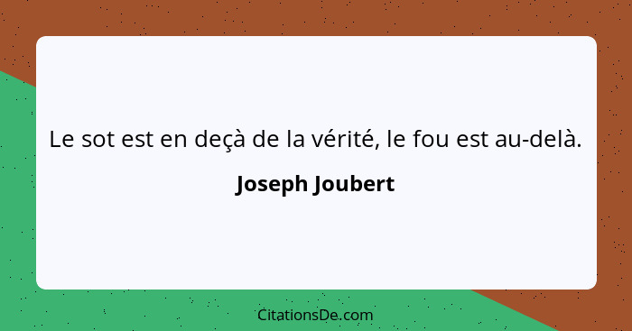 Le sot est en deçà de la vérité, le fou est au-delà.... - Joseph Joubert