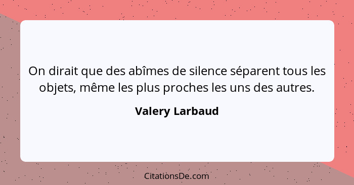 On dirait que des abîmes de silence séparent tous les objets, même les plus proches les uns des autres.... - Valery Larbaud