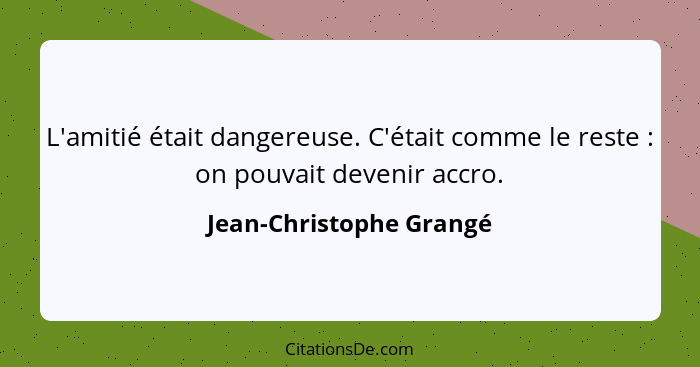 L'amitié était dangereuse. C'était comme le reste : on pouvait devenir accro.... - Jean-Christophe Grangé