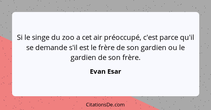 Si le singe du zoo a cet air préoccupé, c'est parce qu'il se demande s'il est le frère de son gardien ou le gardien de son frère.... - Evan Esar