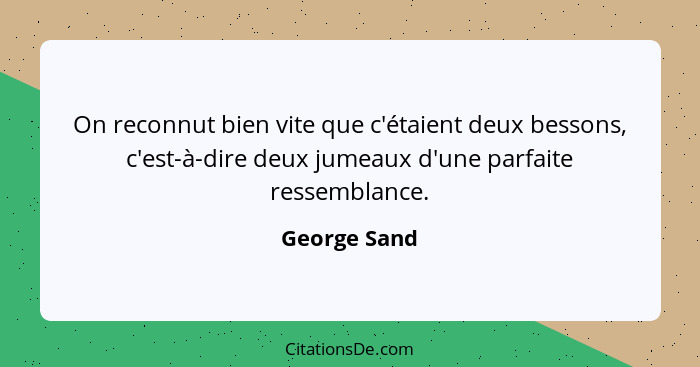 On reconnut bien vite que c'étaient deux bessons, c'est-à-dire deux jumeaux d'une parfaite ressemblance.... - George Sand