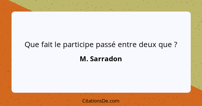 Que fait le participe passé entre deux que ?... - M. Sarradon