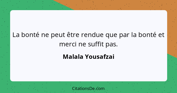 La bonté ne peut être rendue que par la bonté et merci ne suffit pas.... - Malala Yousafzai