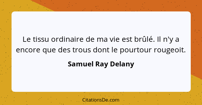 Le tissu ordinaire de ma vie est brûlé. Il n'y a encore que des trous dont le pourtour rougeoit.... - Samuel Ray Delany