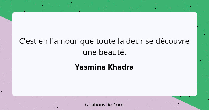 C'est en l'amour que toute laideur se découvre une beauté.... - Yasmina Khadra