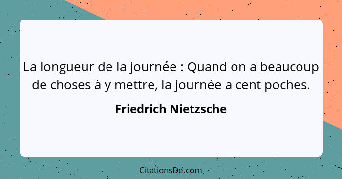 La longueur de la journée : Quand on a beaucoup de choses à y mettre, la journée a cent poches.... - Friedrich Nietzsche