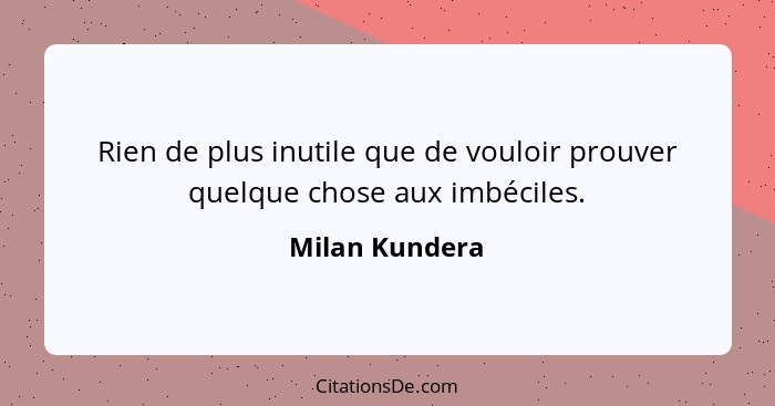 Rien de plus inutile que de vouloir prouver quelque chose aux imbéciles.... - Milan Kundera