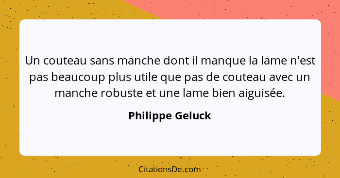 Un couteau sans manche dont il manque la lame n'est pas beaucoup plus utile que pas de couteau avec un manche robuste et une lame bi... - Philippe Geluck