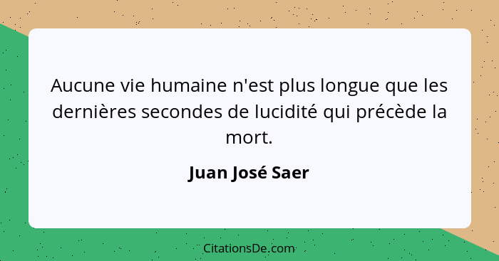 Aucune vie humaine n'est plus longue que les dernières secondes de lucidité qui précède la mort.... - Juan José Saer