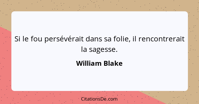 Si le fou persévérait dans sa folie, il rencontrerait la sagesse.... - William Blake