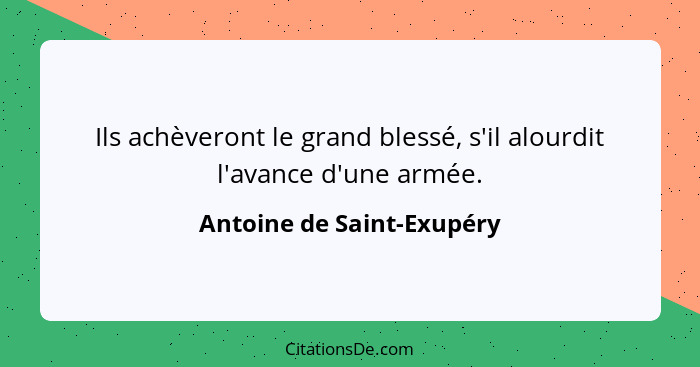 Ils achèveront le grand blessé, s'il alourdit l'avance d'une armée.... - Antoine de Saint-Exupéry
