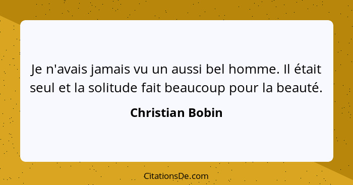 Je n'avais jamais vu un aussi bel homme. Il était seul et la solitude fait beaucoup pour la beauté.... - Christian Bobin