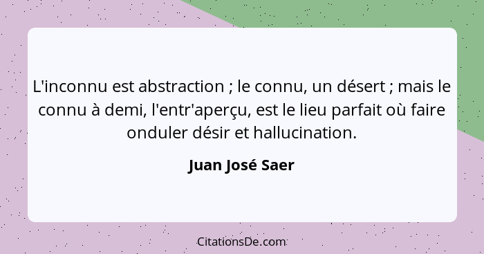 L'inconnu est abstraction ; le connu, un désert ; mais le connu à demi, l'entr'aperçu, est le lieu parfait où faire onduler... - Juan José Saer