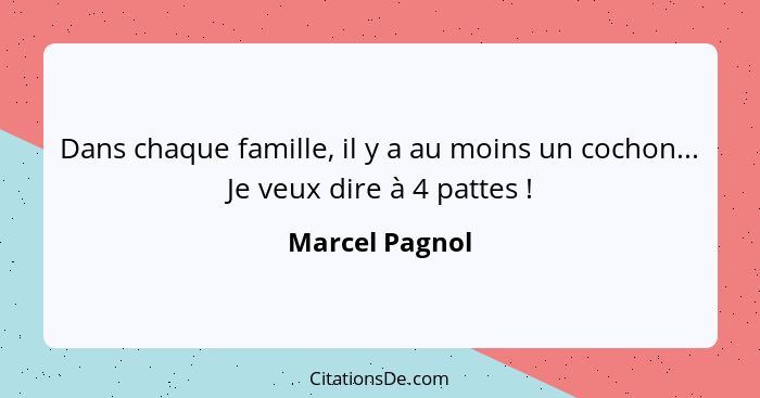 Dans chaque famille, il y a au moins un cochon... Je veux dire à 4 pattes !... - Marcel Pagnol