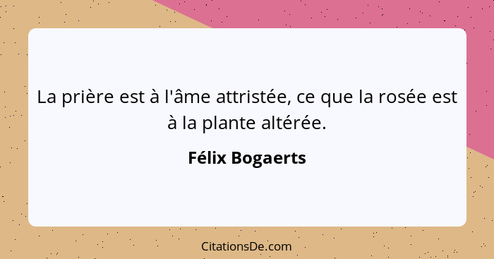 La prière est à l'âme attristée, ce que la rosée est à la plante altérée.... - Félix Bogaerts