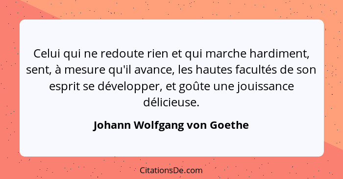 Celui qui ne redoute rien et qui marche hardiment, sent, à mesure qu'il avance, les hautes facultés de son esprit se déve... - Johann Wolfgang von Goethe