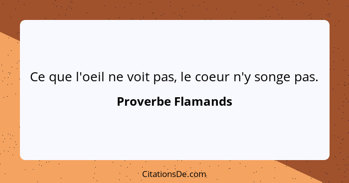 Ce que l'oeil ne voit pas, le coeur n'y songe pas.... - Proverbe Flamands