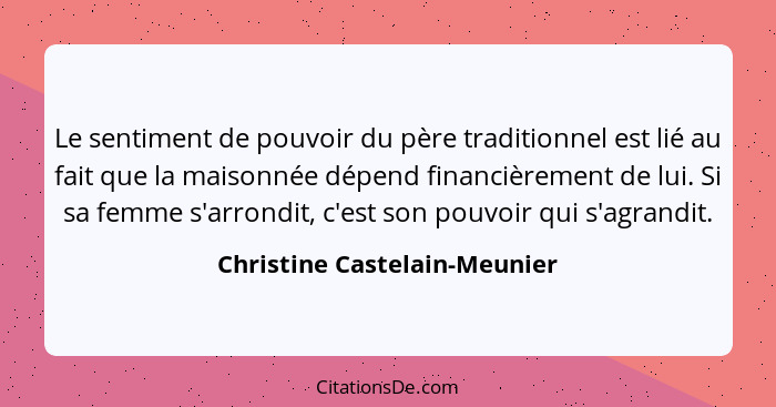 Le sentiment de pouvoir du père traditionnel est lié au fait que la maisonnée dépend financièrement de lui. Si sa femme... - Christine Castelain-Meunier