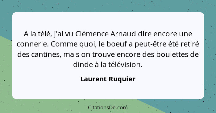 A la télé, j'ai vu Clémence Arnaud dire encore une connerie. Comme quoi, le boeuf a peut-être été retiré des cantines, mais on trouv... - Laurent Ruquier