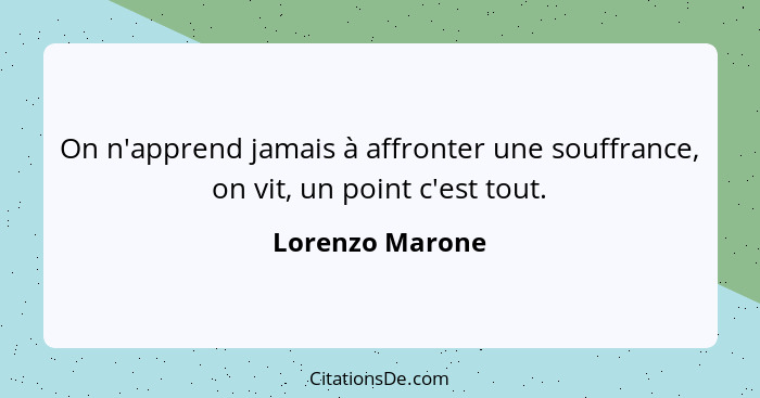 On n'apprend jamais à affronter une souffrance, on vit, un point c'est tout.... - Lorenzo Marone