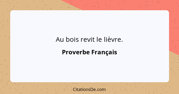 Au bois revit le lièvre.... - Proverbe Français