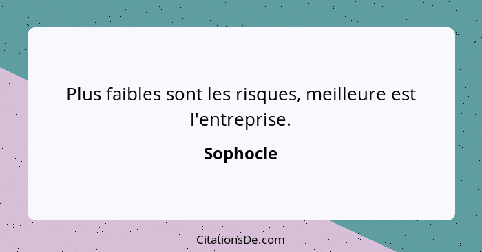 Plus faibles sont les risques, meilleure est l'entreprise.... - Sophocle