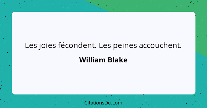 Les joies fécondent. Les peines accouchent.... - William Blake