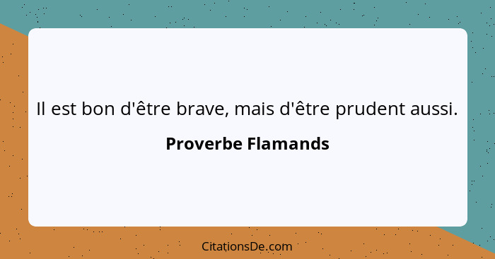 Il est bon d'être brave, mais d'être prudent aussi.... - Proverbe Flamands