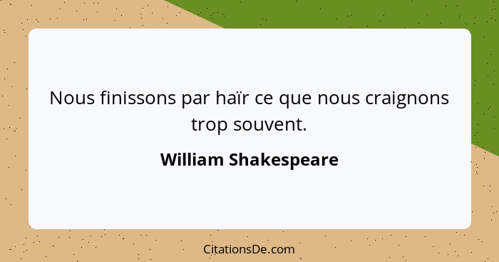 Nous finissons par haïr ce que nous craignons trop souvent.... - William Shakespeare