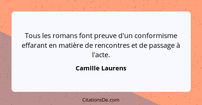 Tous les romans font preuve d'un conformisme effarant en matière de rencontres et de passage à l'acte.... - Camille Laurens