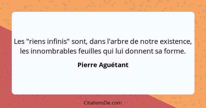 Les "riens infinis" sont, dans l'arbre de notre existence, les innombrables feuilles qui lui donnent sa forme.... - Pierre Aguétant