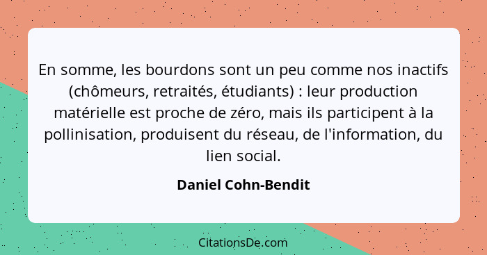 En somme, les bourdons sont un peu comme nos inactifs (chômeurs, retraités, étudiants) : leur production matérielle est proc... - Daniel Cohn-Bendit