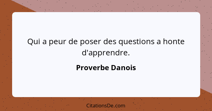 Qui a peur de poser des questions a honte d'apprendre.... - Proverbe Danois