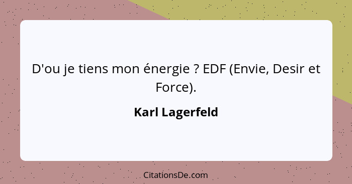 D'ou je tiens mon énergie ? EDF (Envie, Desir et Force).... - Karl Lagerfeld