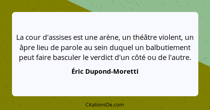 La cour d'assises est une arène, un théâtre violent, un âpre lieu de parole au sein duquel un balbutiement peut faire basculer l... - Éric Dupond-Moretti