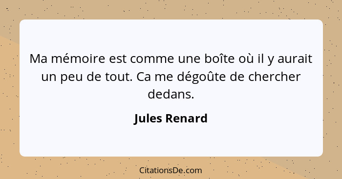 Ma mémoire est comme une boîte où il y aurait un peu de tout. Ca me dégoûte de chercher dedans.... - Jules Renard