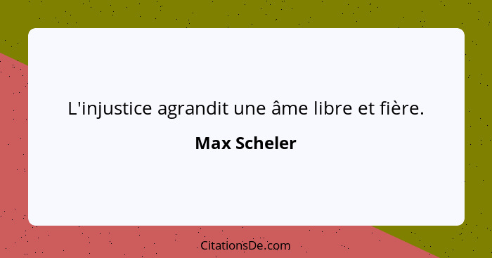 L'injustice agrandit une âme libre et fière.... - Max Scheler