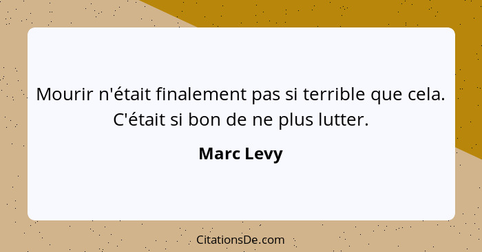 Mourir n'était finalement pas si terrible que cela. C'était si bon de ne plus lutter.... - Marc Levy