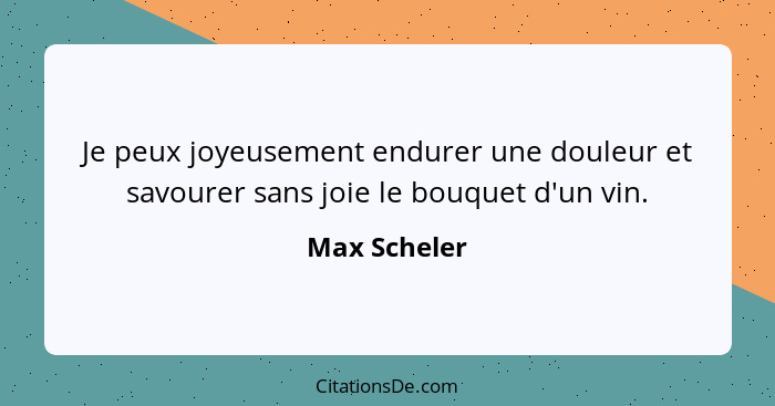 Je peux joyeusement endurer une douleur et savourer sans joie le bouquet d'un vin.... - Max Scheler